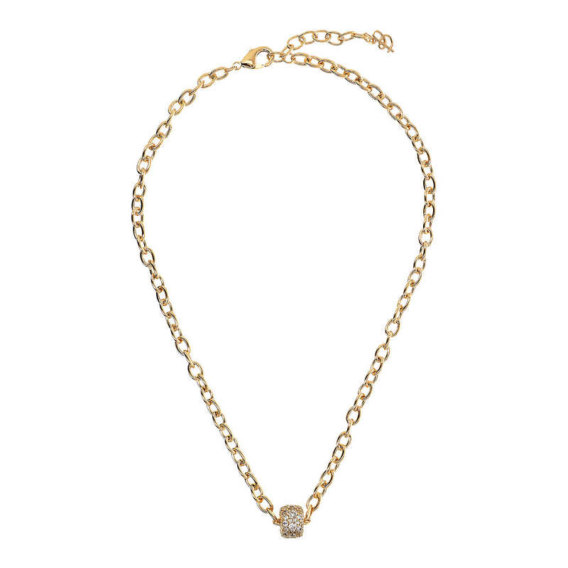 Golden Oval Rolo Chain Necklace with Pavé Washer by Cubic Zarancio