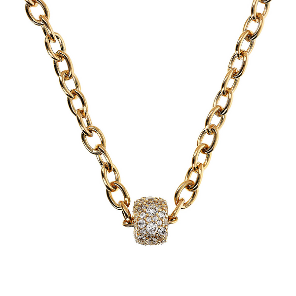 Golden Oval Rolo Chain Necklace with Pavé Washer by Cubic Zarancio