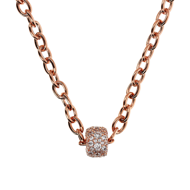 Oval Rolo Chain Necklace with Pavé Washer by Cubic Zarancio