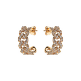 Golden Squared Chain Stud Earrings with Cubic Zirconia Pavé