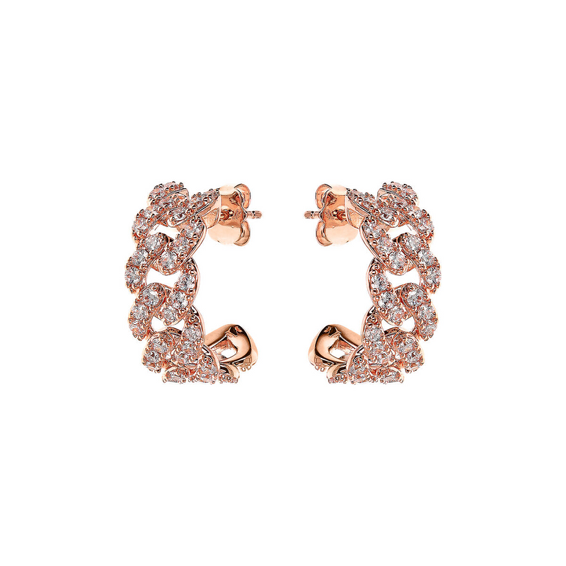 Square Curb Chain Lobe Earrings with Cubic Zirconia Pavé