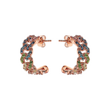 Square Curb Chain Lobe Earrings with Cubic Zirconia Pavé