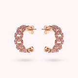 Square Curb Chain Lobe Earrings with Cubic Zirconia Pavé