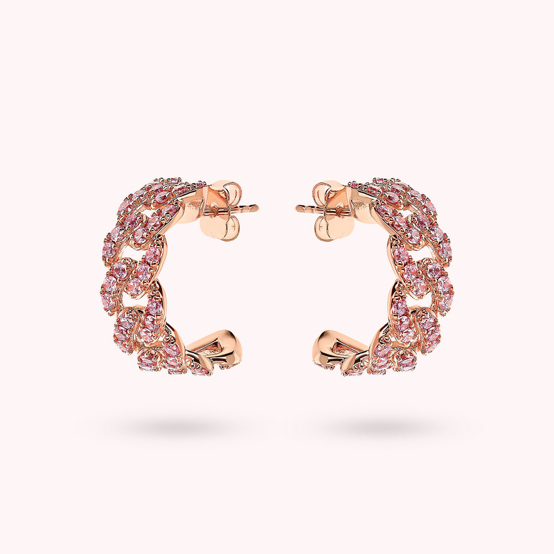 Square Curb Chain Lobe Earrings with Cubic Zirconia Pavé