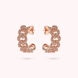 Square Curb Chain Lobe Earrings with Cubic Zirconia Pavé