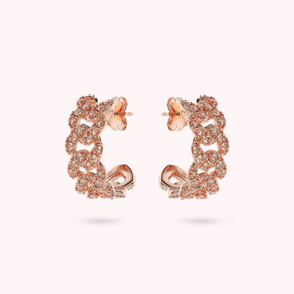 Square Curb Chain Lobe Earrings with Cubic Zirconia Pavé