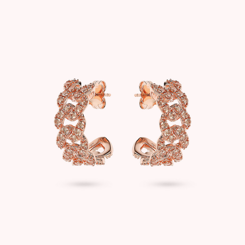 Square Curb Chain Lobe Earrings with Cubic Zirconia Pavé