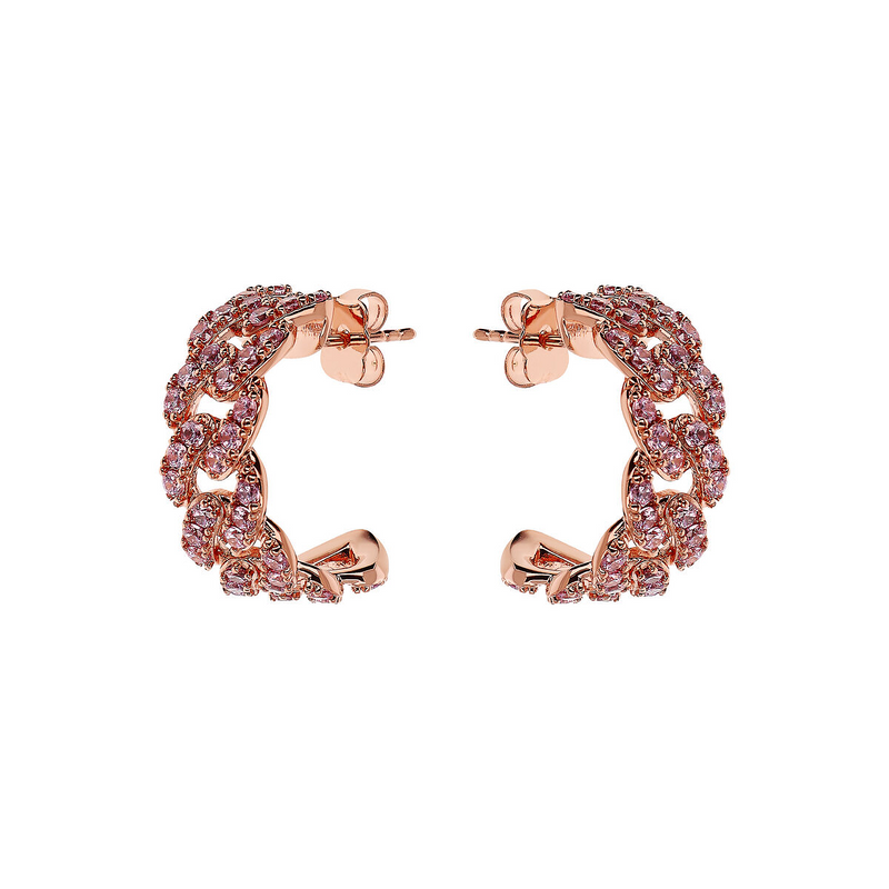 Square Curb Chain Lobe Earrings with Cubic Zirconia Pavé