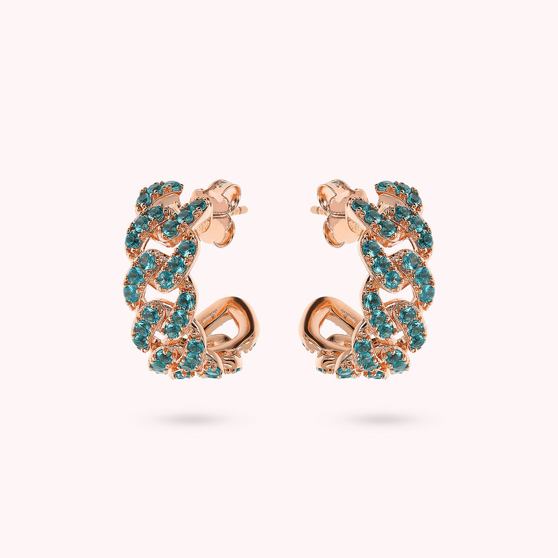 Square Curb Chain Lobe Earrings with Cubic Zirconia Pavé