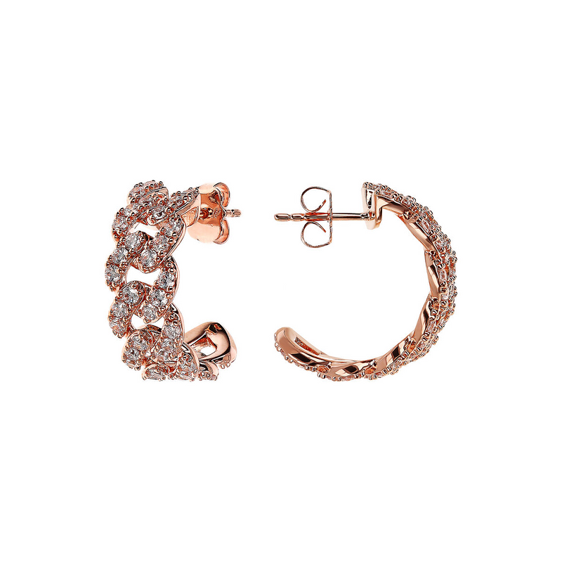 Square Curb Chain Lobe Earrings with Cubic Zirconia Pavé