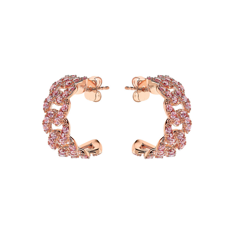 Square Curb Chain Lobe Earrings with Cubic Zirconia Pavé