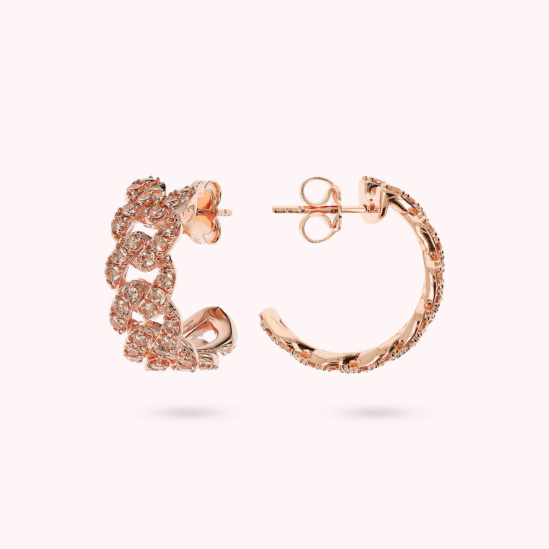 Boucles d'oreilles lobe à chaîne gourmette carrée avec pavé de zircones cubiques