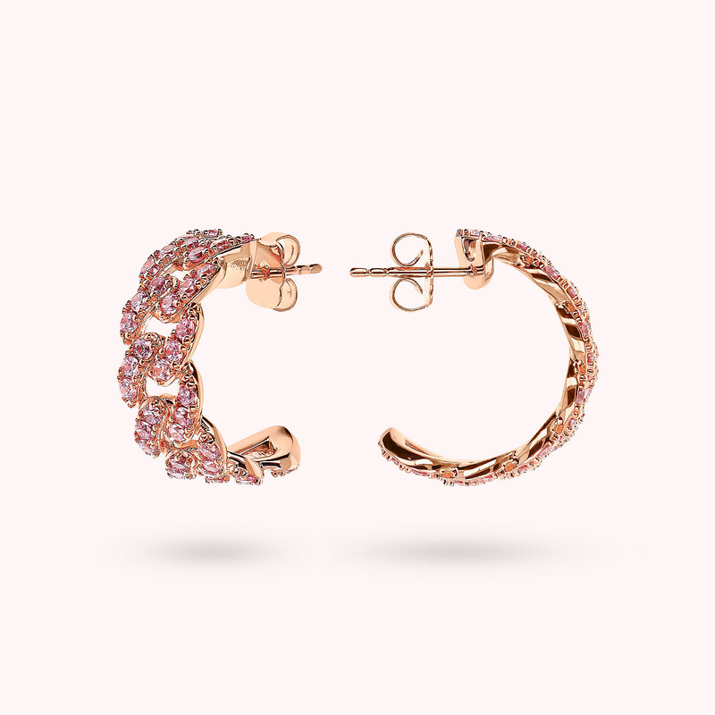 Square Curb Chain Lobe Earrings with Cubic Zirconia Pavé