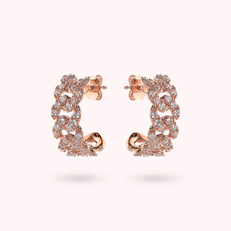 Square Curb Chain Lobe Earrings with Cubic Zirconia Pavé