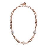 Choker Necklace with Intertwined Oval Links and White Baroque Freshwater Pearls Ø 13/14 mm