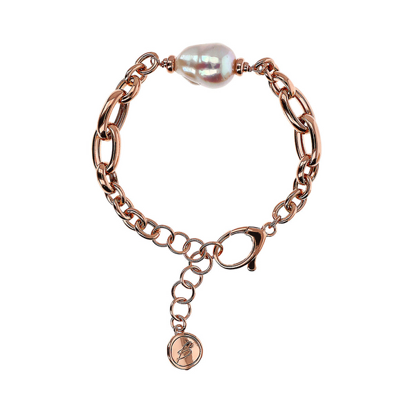 Bracciale con Maglie Ovali Intrecciate e Perla Barocca Bianca d'Acqua Dolce Ø 13 mm