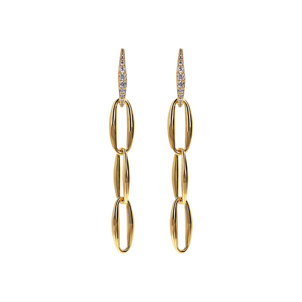 Golden Marquise Link Drop Earrings and Cubic Zirconia Pavé Element