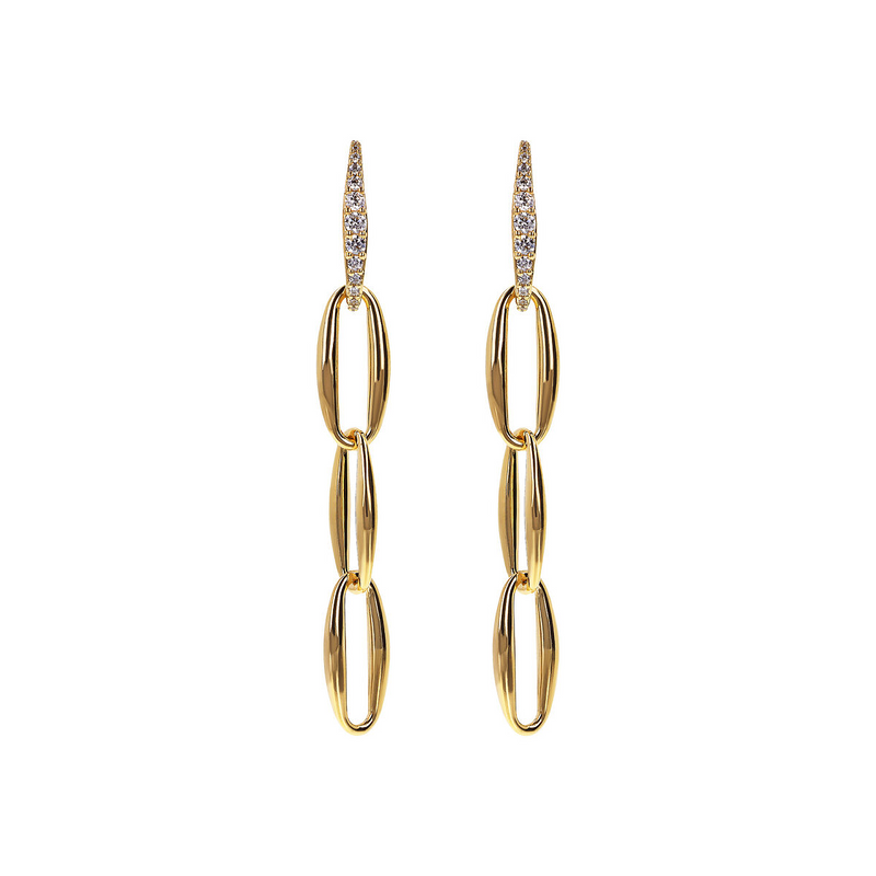 Golden Marquise Link Drop Earrings and Cubic Zirconia Pavé Element