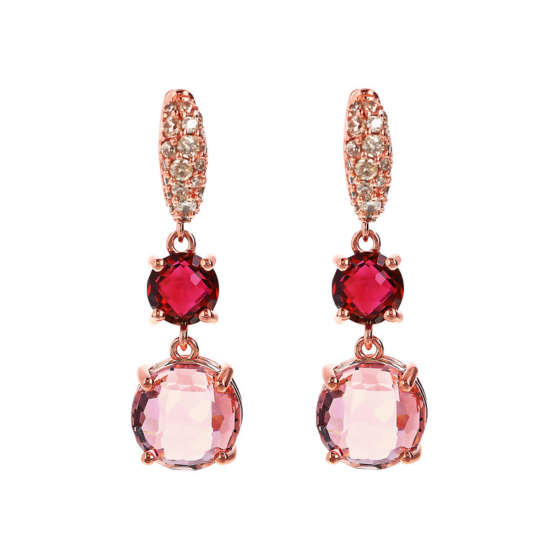 Pendant Earrings with Round Gem Prism and Pavé in Cubic Zirconia