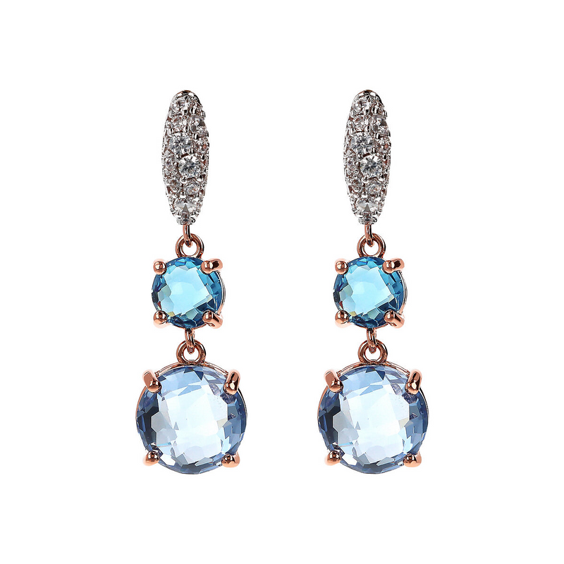 Pendant Earrings with Round Gem Prism and Pavé in Cubic Zirconia