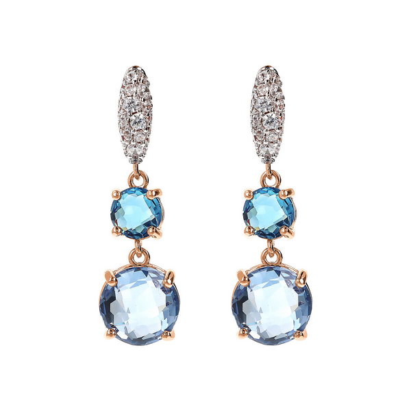 Pendant Earrings with Round Gem Prism and Pavé in Cubic Zirconia