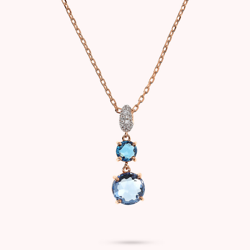 Necklace with Round Gem Prism Pendant and Cubic Zirconia Pavé