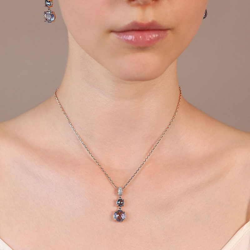 Necklace with Round Gem Prism Pendant and Cubic Zirconia Pavé