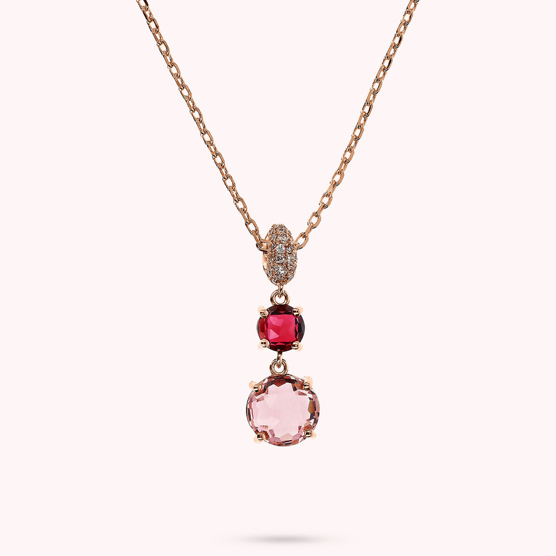 Necklace with Round Gem Prism Pendant and Cubic Zirconia Pavé