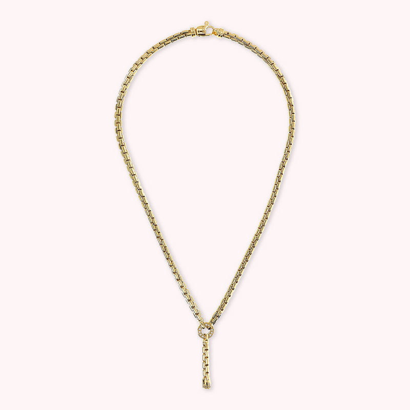 Golden Venetian Mesh Necklace with Cubic Zirconia Pavé Detail