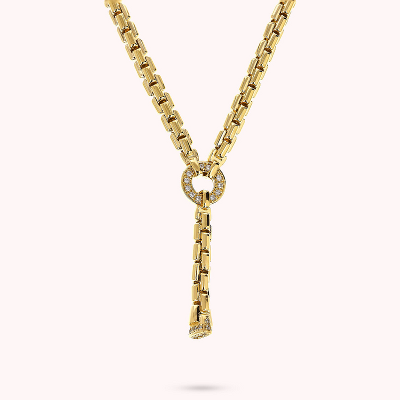 Golden Venetian Mesh Necklace with Cubic Zirconia Pavé Detail