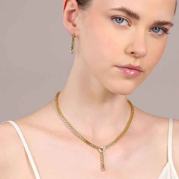 Golden Venetian Mesh Necklace with Cubic Zirconia Pavé Detail