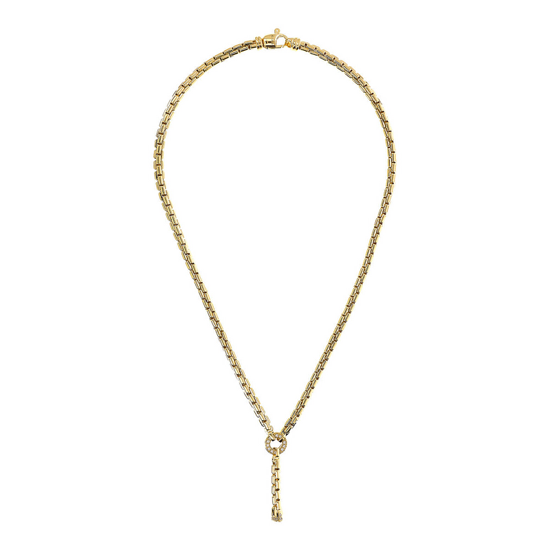 Golden Venetian Mesh Necklace with Cubic Zirconia Pavé Detail