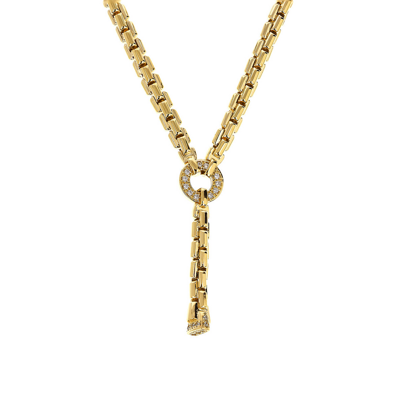 Golden Venetian Mesh Necklace with Cubic Zirconia Pavé Detail