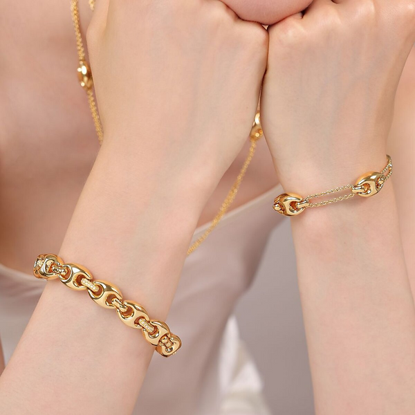 Bracciale Golden Maglia Marina con Elementi in Pavé di Cubic Zirconia