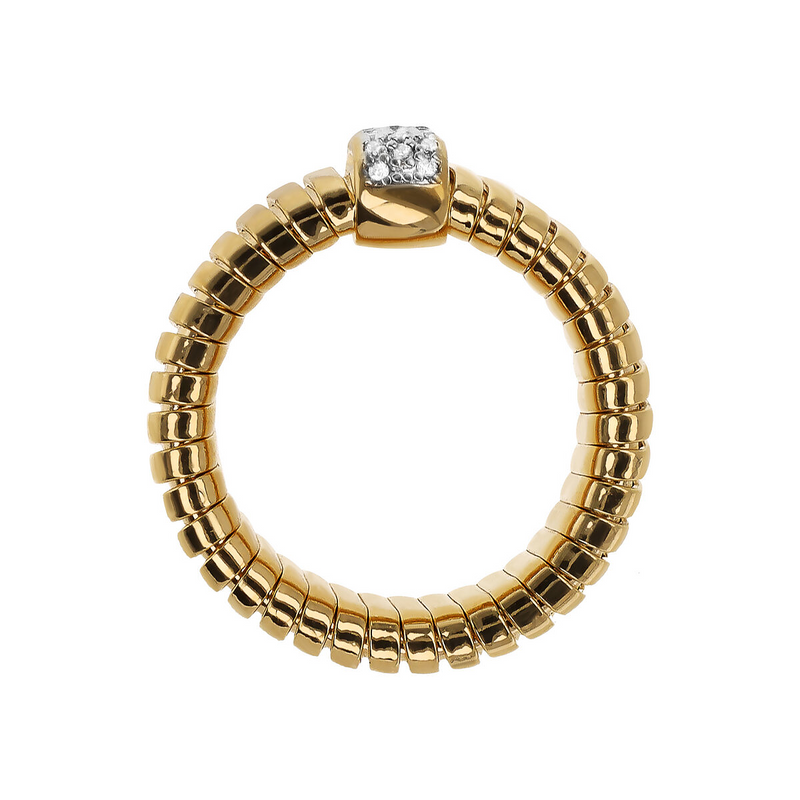 Golden Tubogas Band Ring with Cubic Zirconia Pavé