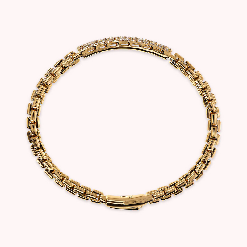 Venetian Semi-Rigid Golden Bracelet with Cubic Zirconia Pavé Plate