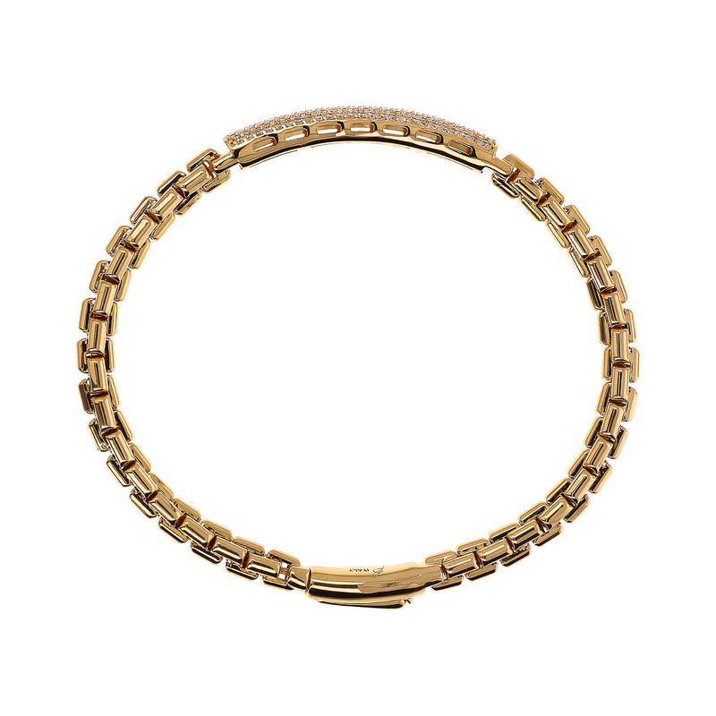 Venetian Semi-Rigid Golden Bracelet with Cubic Zirconia Pavé Plate