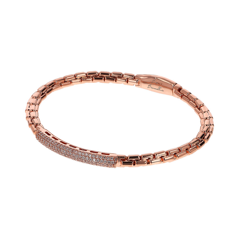 Bracciale Semirigido Maglia Veneziana con Placchetta in Pavé di Cubic Zirconia