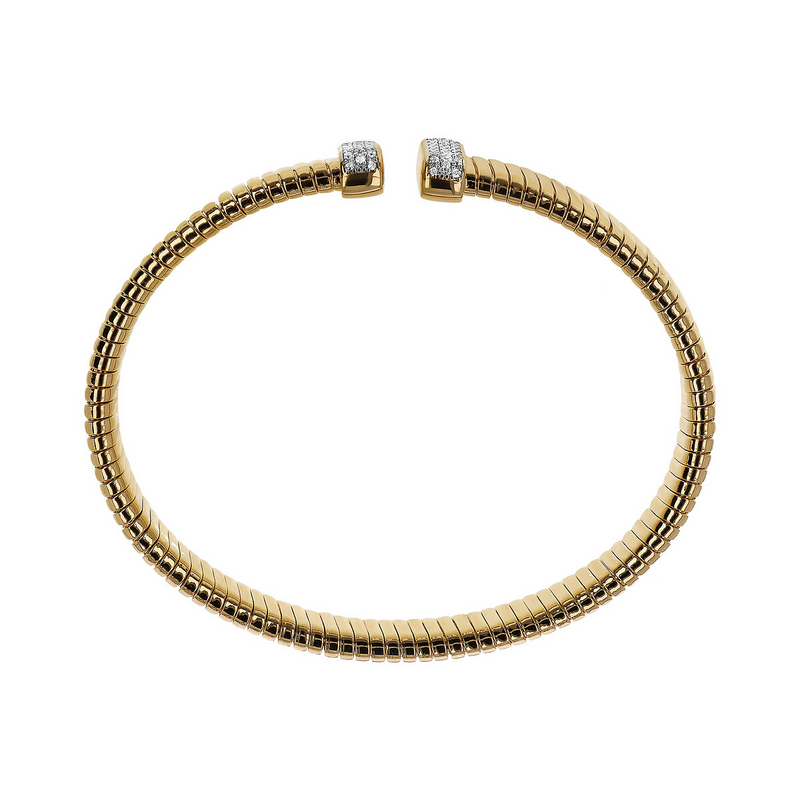 Tubogas Rigid Golden Bracelet with Cubic Zirconia Pavé