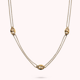 Long Double Golden Rolo Chain Necklace with Shiny Marine Links