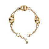 Golden Double Chain Rolo Bracelet with Shiny Marine Links