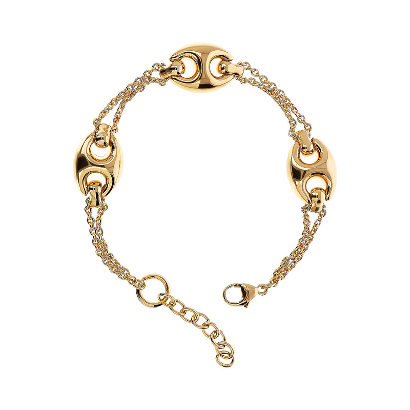 Bracciale Golden Doppia Catena Rolo con Maglie Marine Lucide