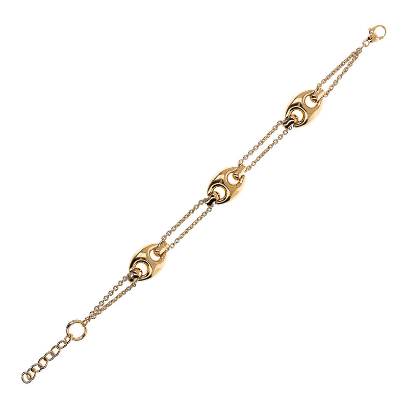 Golden Double Chain Rolo Bracelet with Shiny Marine Links