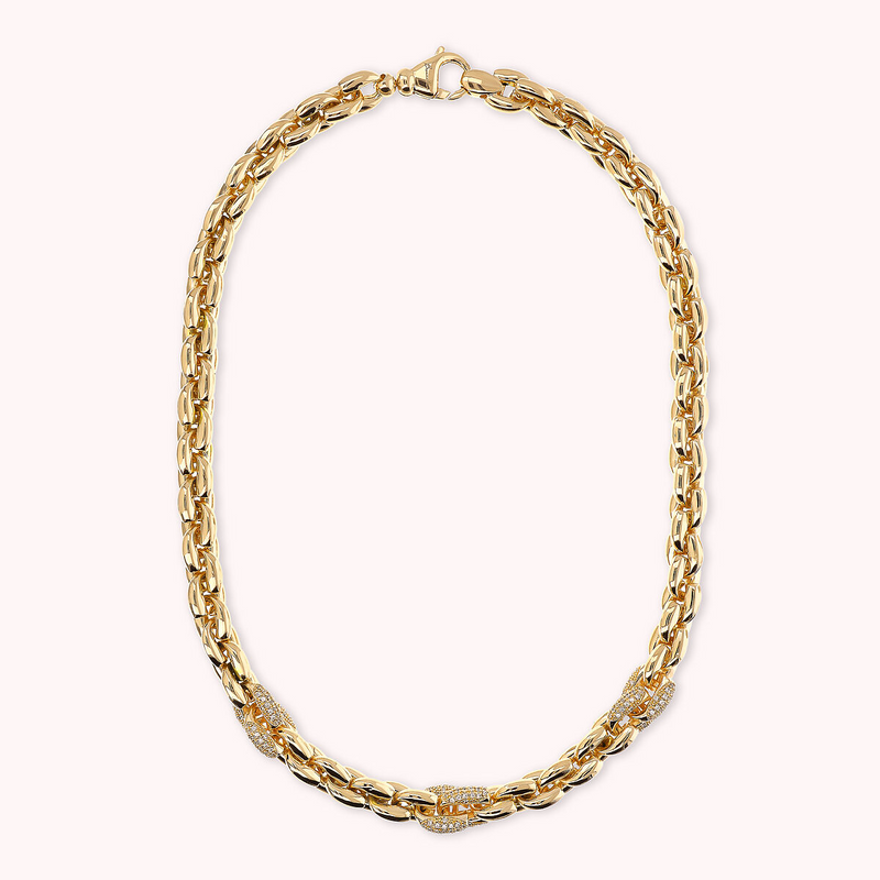 Collana Golden Girocollo Maglia Geometrica con Elementi in Pavé di Cubic Zirconia