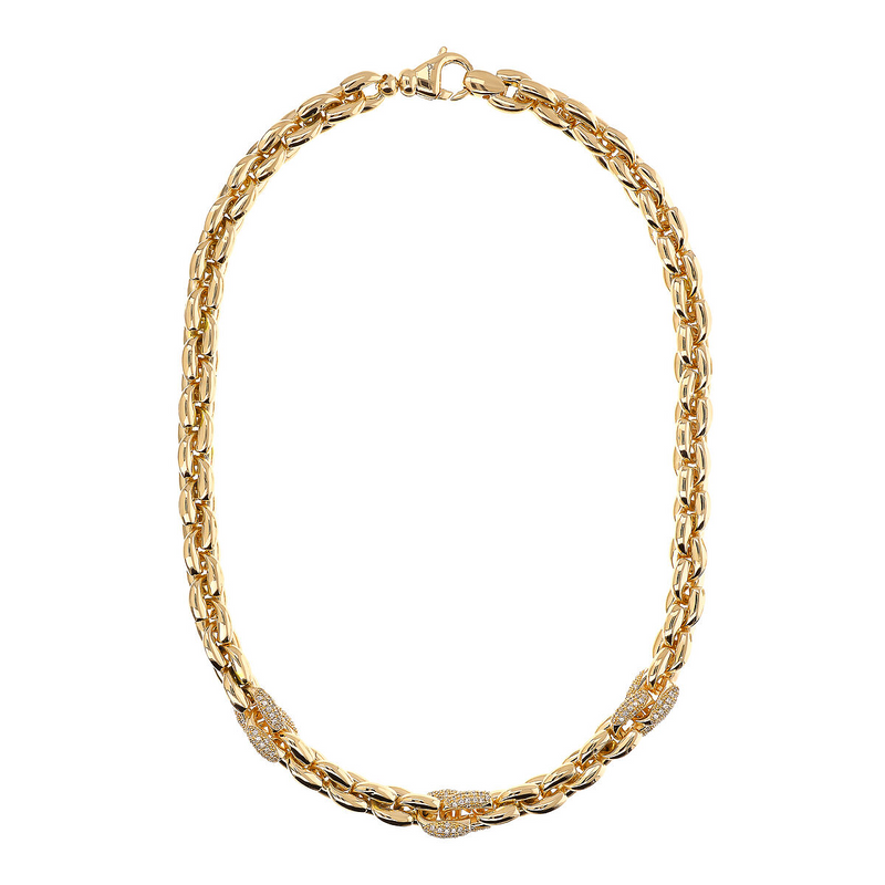 Golden Geometric Mesh Choker Necklace with Cubic Zirconia Pavé Elements