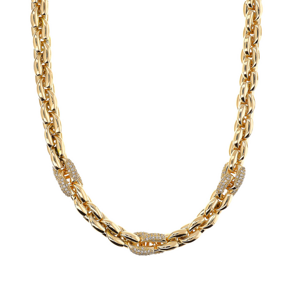 Golden Geometric Mesh Choker Necklace with Cubic Zirconia Pavé Elements