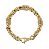 Golden Geometric Mesh Bracelet with Cubic Zirconia Pavé Elements