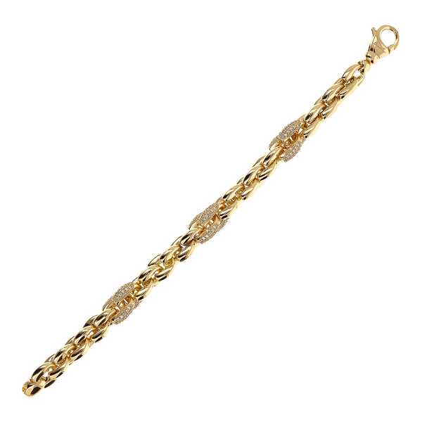 Golden Geometric Mesh Bracelet with Cubic Zirconia Pavé Elements