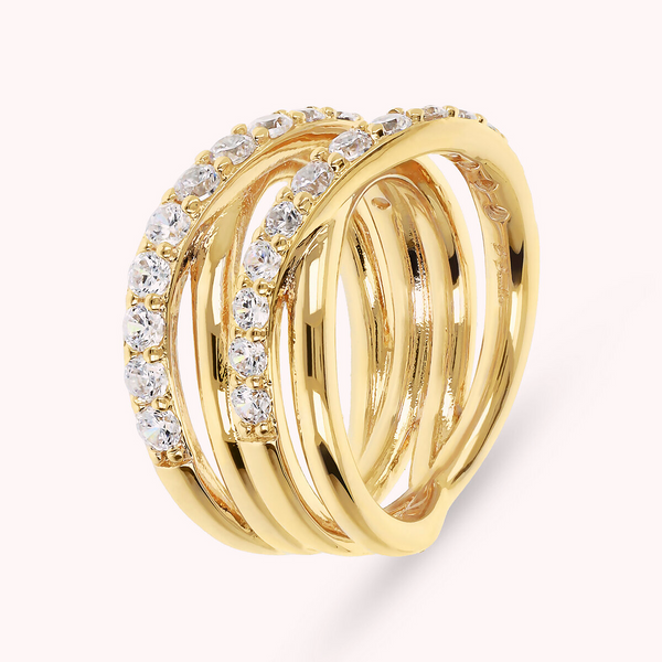 Golden Braided Multi-Row Band Ring with Cubic Zirconia