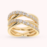 Golden Braided Multi-Row Band Ring with Cubic Zirconia